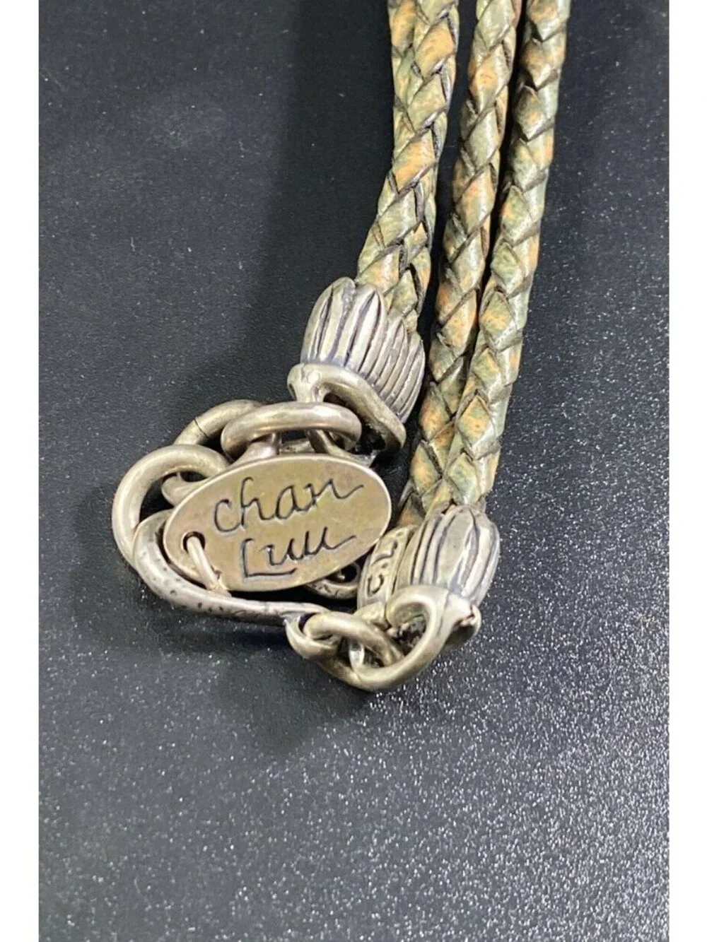 Chan LUU Two Strand Leather Necklace 925 Sterling Nugget Bead Station Signed